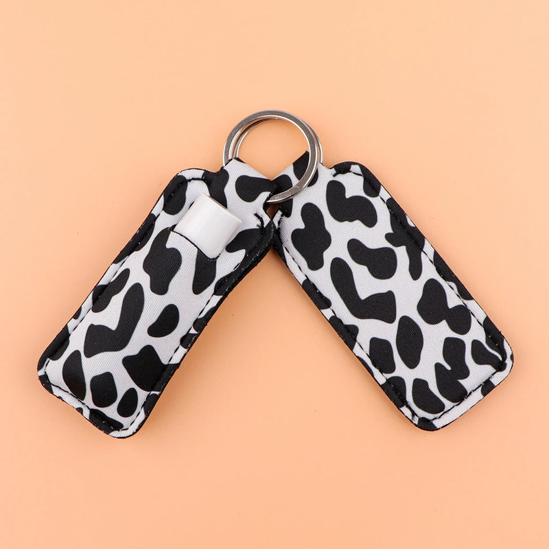 Leopard Print New Fashion Lipstick Holder Keychains Chapstick Holder Lip Balm Lipsticks Keyrings Bag Jewelry
