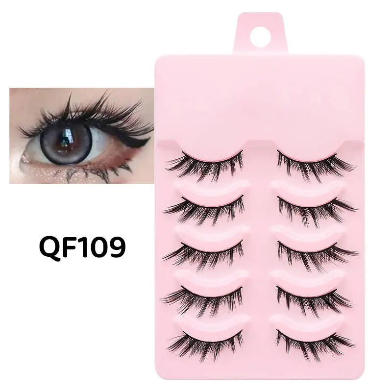 DINGSEN 5 Pairs Manga Lashes Eyes Lashes Soft Natural Long Eyelashes Fake Lashes Anime Wispy Strip False Eyelashes Makeup - Glowing Love