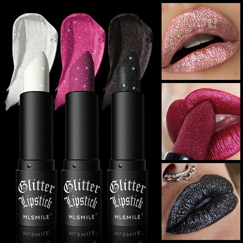 Waterproof Glitter Lipsticks Punk Style Nude Matte Not Fading Pearlescent Sexy Red Pink Velvet Lipsticks Lips Makeup Cosmetic - Glowing Love