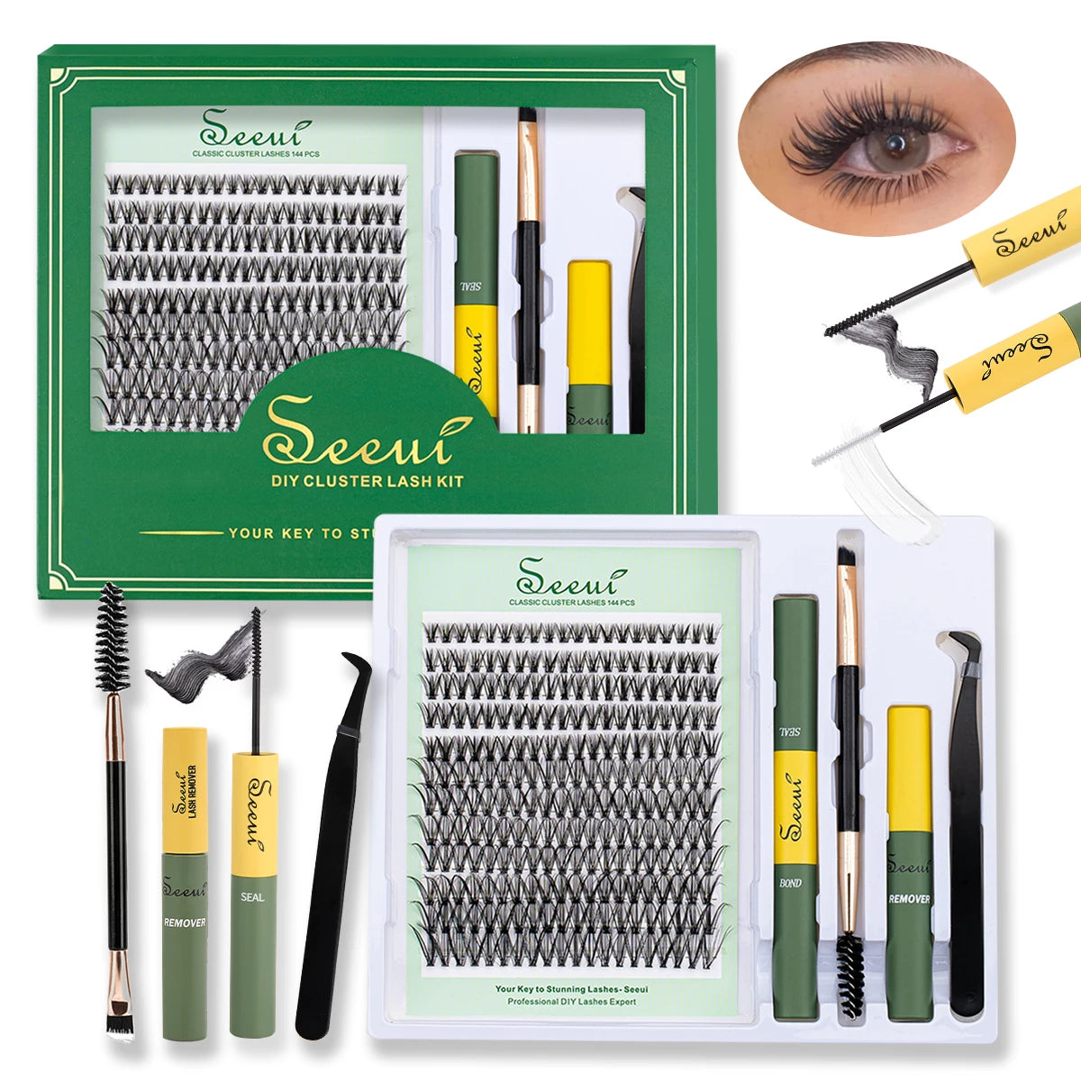 Individual Lashes Cluster Lash Clusters DIY Eyelash Extension Resuable with lash glue remover tweezers lash brush - Glowing Love