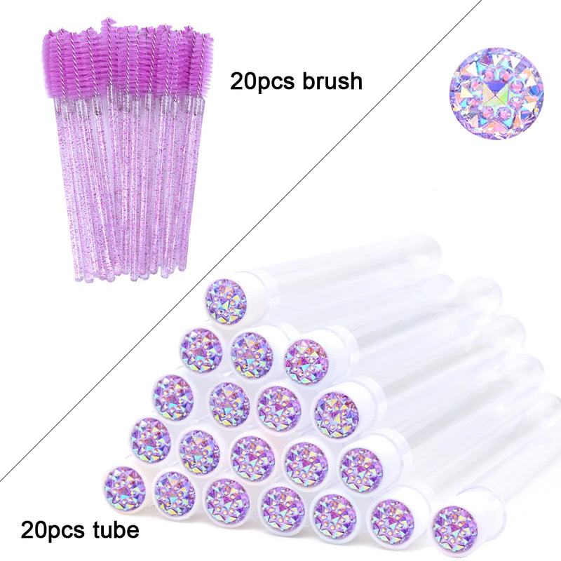 OKAYLASH 20Sets Eyelash Mascara Wands Tubes Reusable Glitter Eye Lash Brush Case Eyebrow Spoolie Comb Container Wholesale
