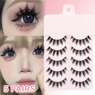DINGSEN 5 Pairs Manga Lashes Eyes Lashes Soft Natural Long Eyelashes Fake Lashes Anime Wispy Strip False Eyelashes Makeup - Glowing Love