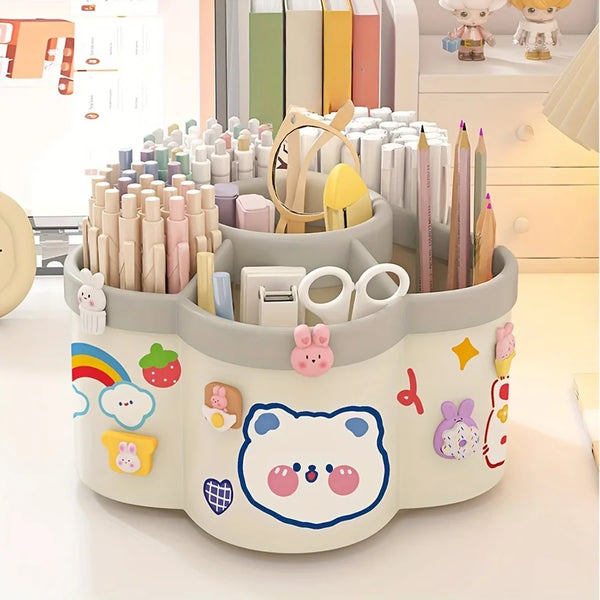 Rotating Desk Organizer, Multi-Compartment Storage Caddy for Stationery, Makeup Brushes, Lipsticks, Eyebrow Pencils