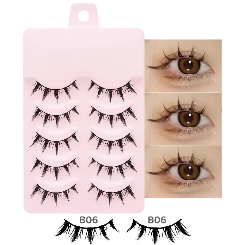 DINGSEN 5 Pairs Manga Lashes Eyes Lashes Soft Natural Long Eyelashes Fake Lashes Anime Wispy Strip False Eyelashes Makeup - Glowing Love