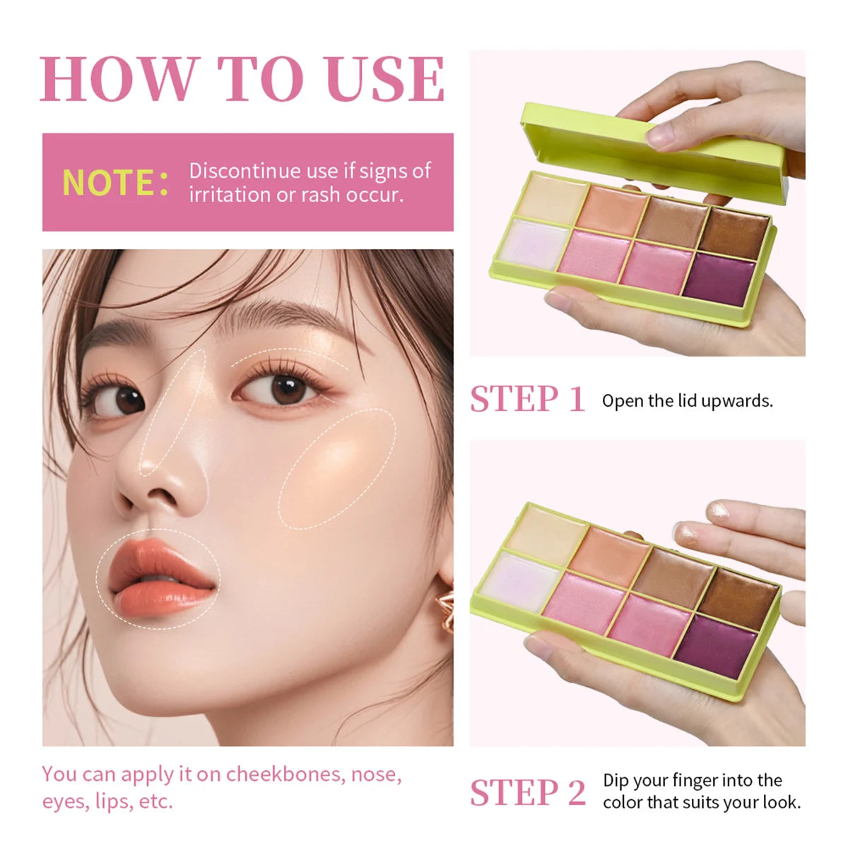 8Colors Highlight/Brow/Blush Palett Enhance Facial Three-dimensional Makeup Shimmer Waterproof Makeup Tool Cosmetic