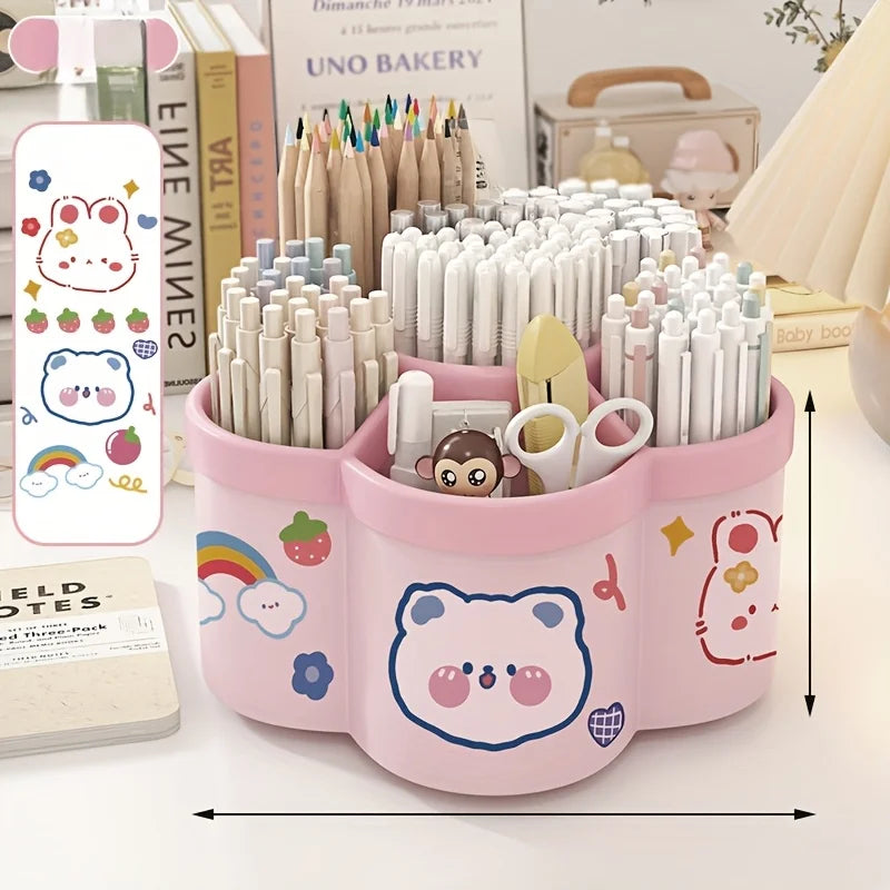 Rotating Desk Organizer, Multi-Compartment Storage Caddy for Stationery, Makeup Brushes, Lipsticks, Eyebrow Pencils - Glowing Love