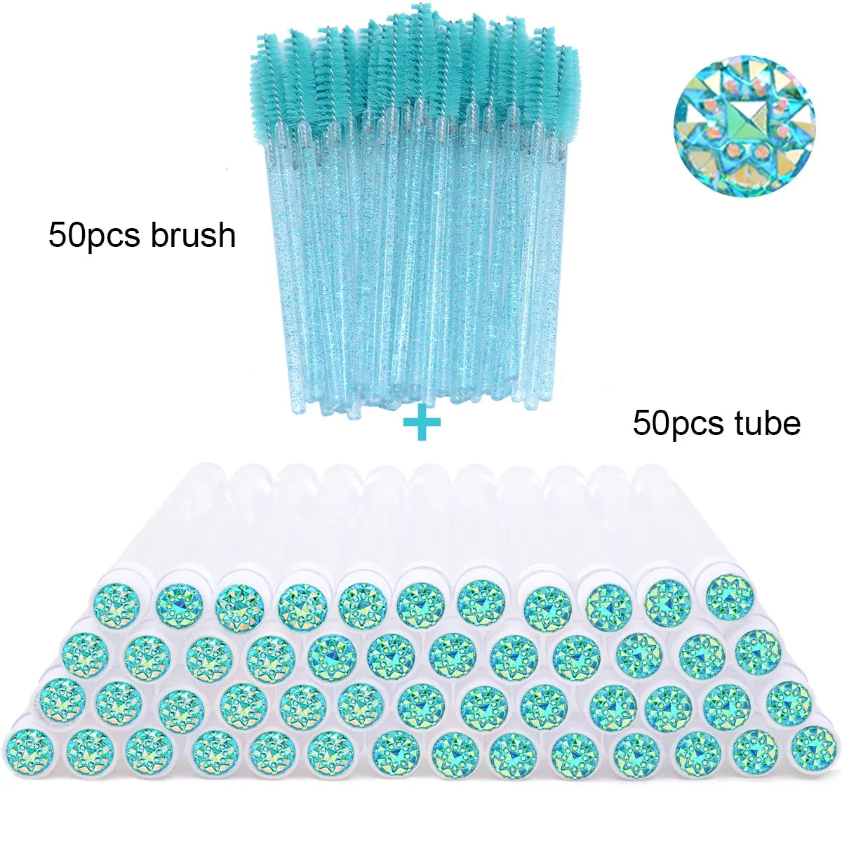 50Pcs Eyelash Brush Tubes With Crystal Lash Mascara Wands Eyebrow Comb Spoolies Container Lash Brush Applicators Makeup Tools - Glowing Love