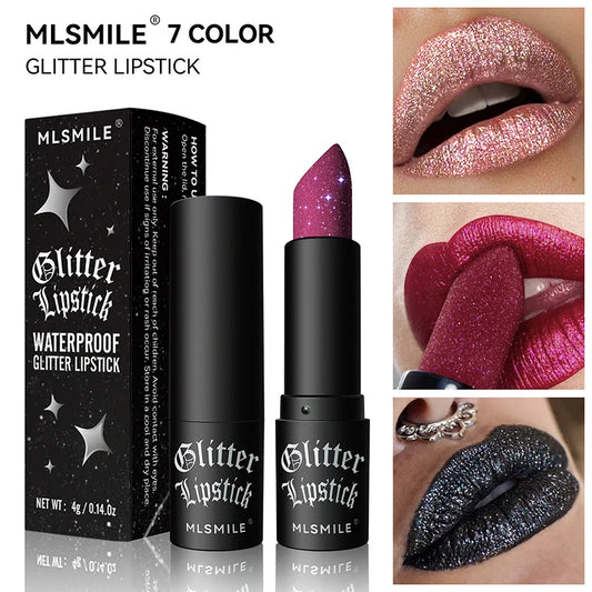 Waterproof Glitter Lipsticks Punk Style Nude Matte Not Fading Pearlescent Sexy Red Pink Velvet Lipsticks Lips Makeup Cosmetic - Glowing Love