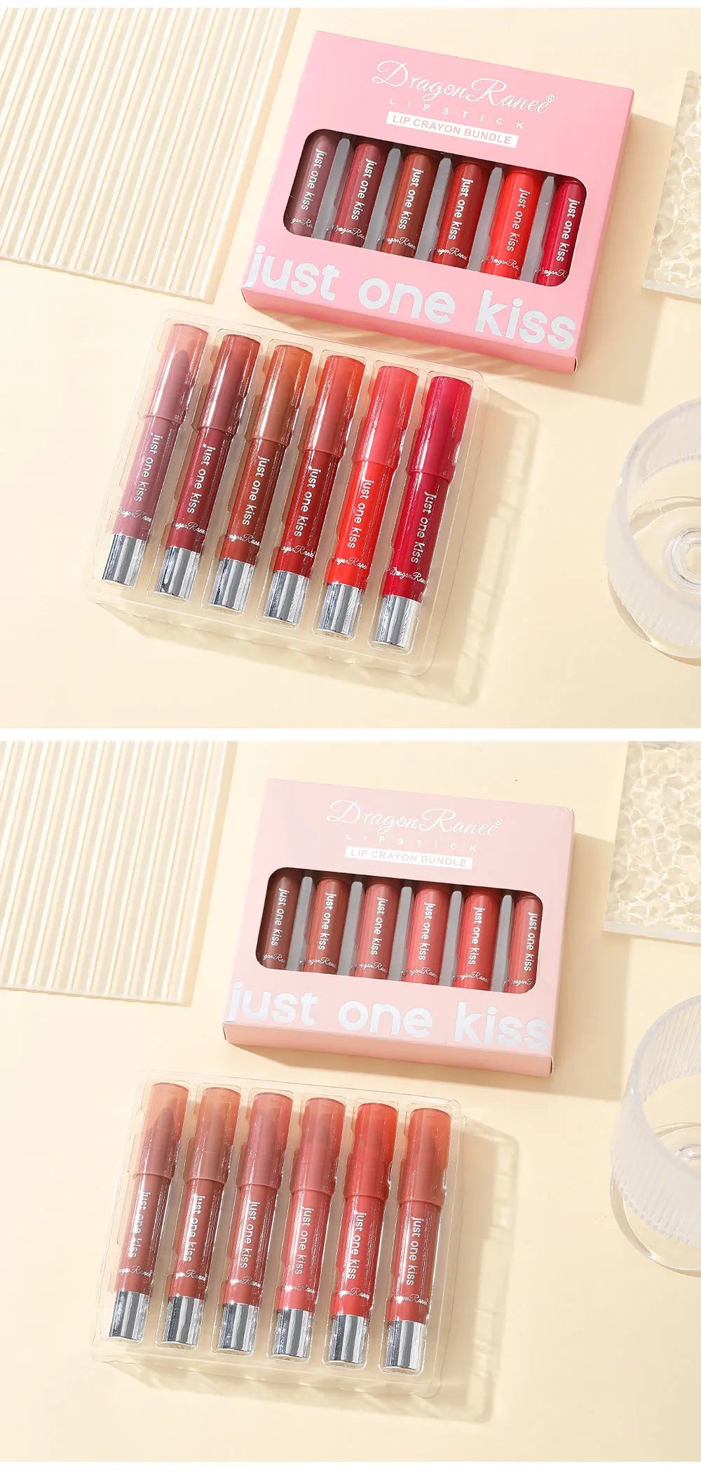 Dragon Ranee 6pcs/set Moisturising Crayon Lipsticks  Long-Lasting Moisturising Swivel Lipsticks Solid Lip Balm - Glowing Love