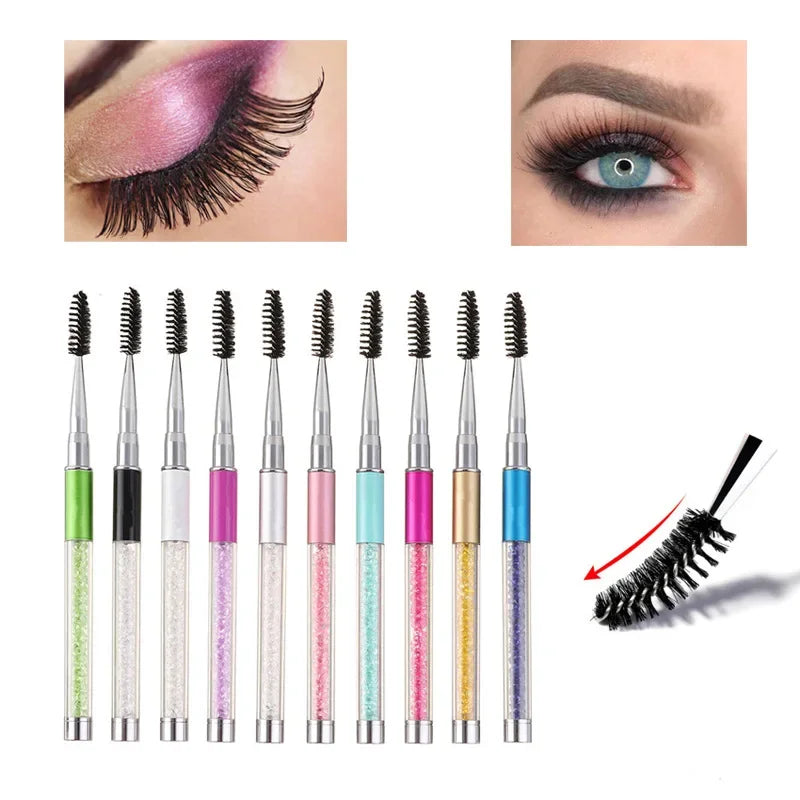 Rhinestone Handle Lash Brush Reusable Eyelash Brushes Mascara Applicator Wand Brushes Eyelash Extension Makeup Tool  Eyelashes - Glowing Love