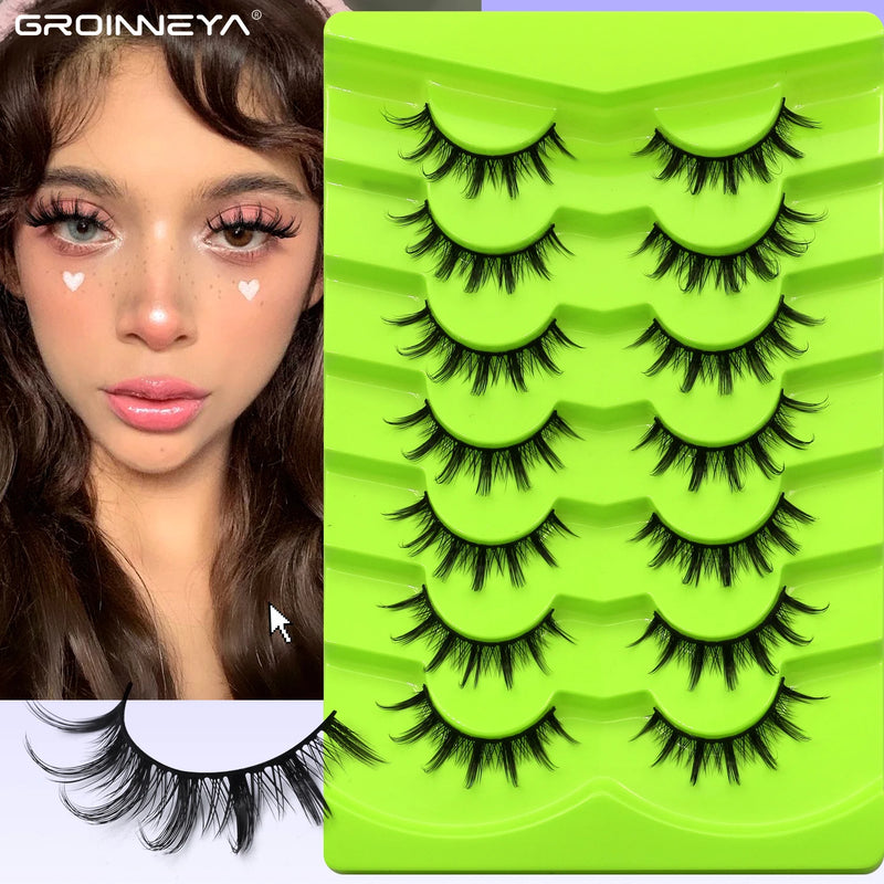 GROINNEYA Manga Lashes Eyes Lashes Soft Natural Long Eyelashes False Eyelashes Anime Wispy Strip Fake Lashes Makeup