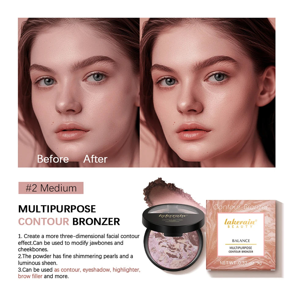 Lakerain Baked Powder Palette Color Correcting Powder Foundation Balance & Brighten Coverage Semi Matte Natural Finish 9g - Glowing Love