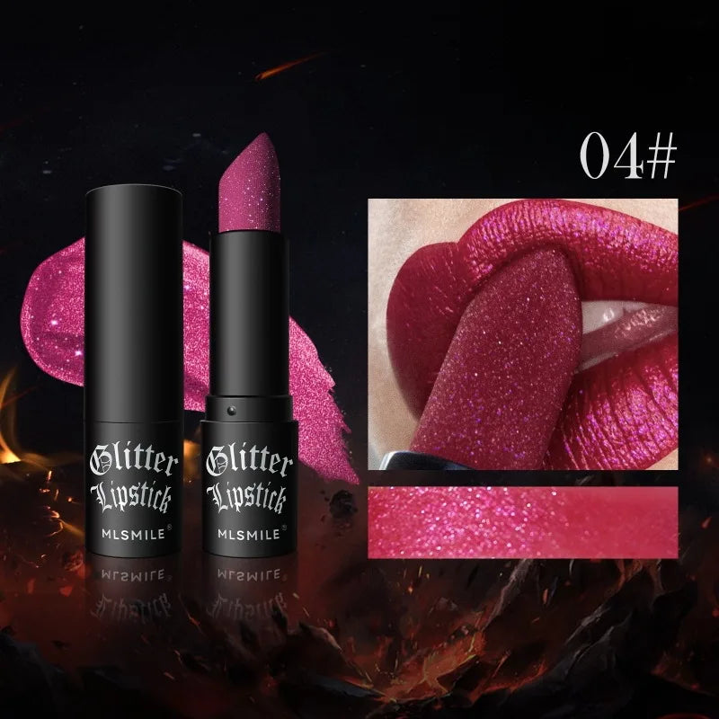 Pearly Lustre Diamond Lipstick Shiny Metallic Lipsticks Black Dark Red Lipsticks Matte Lasting Non-stick Cup Festival Lip Makeup