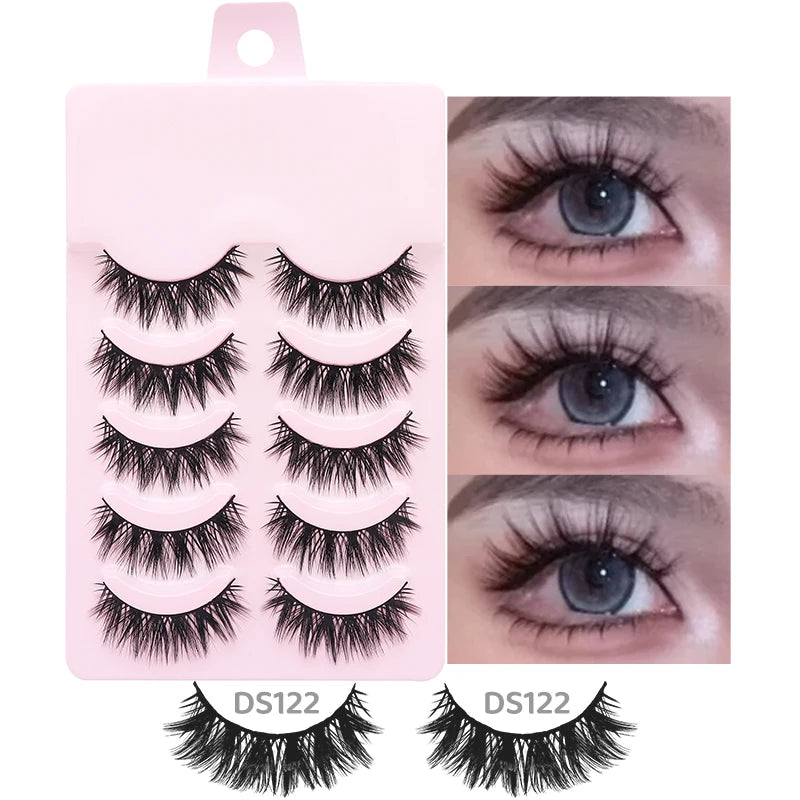 DINGSEN 5 Pairs Manga Lashes Eyes Lashes Soft Natural Long Eyelashes Fake Lashes Anime Wispy Strip False Eyelashes Makeup - Glowing Love