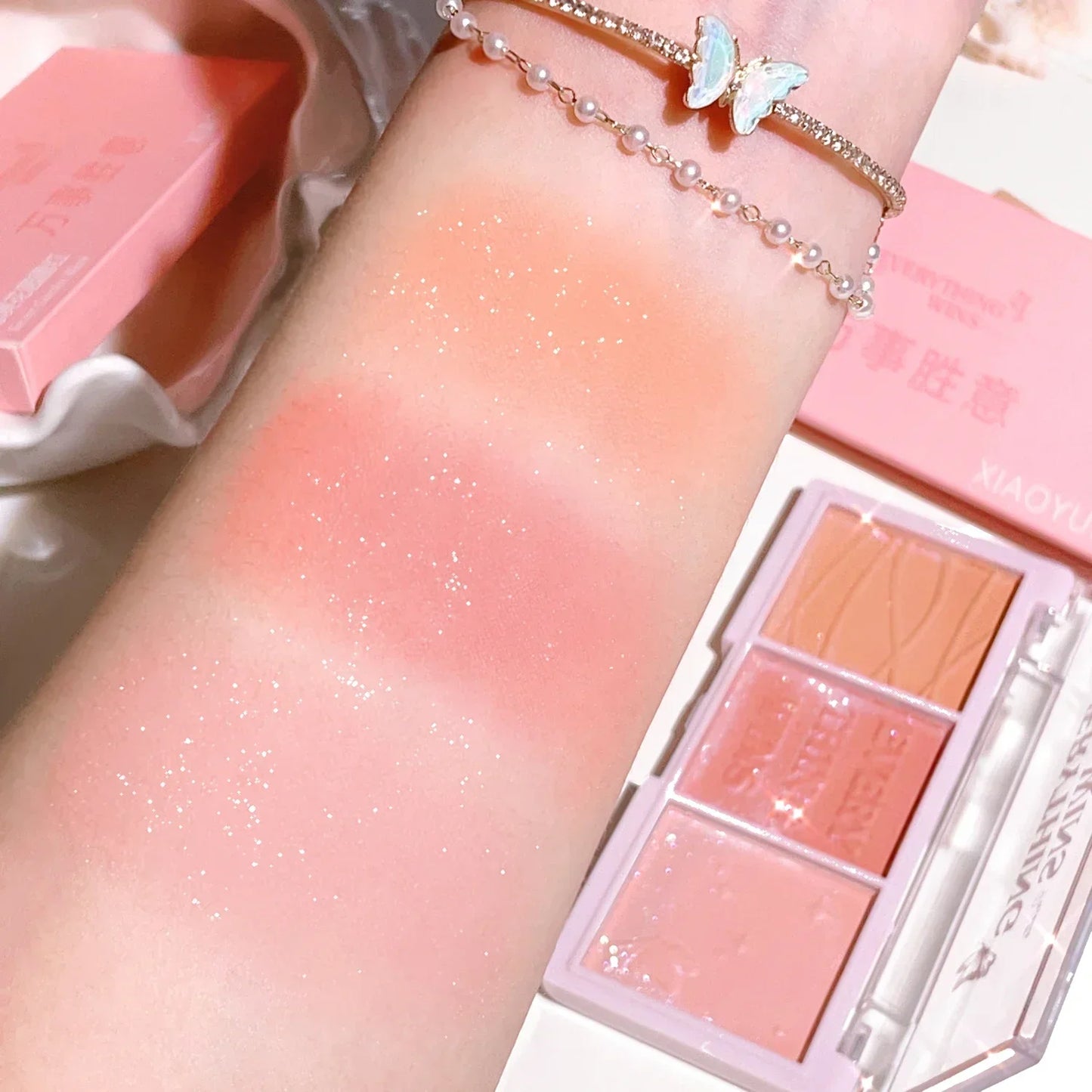 3-color Blush Palette Nude Makeup Natural Matte Milk Tea Orange Tone Long-lasting Rouge Blush Powder Cream Palette