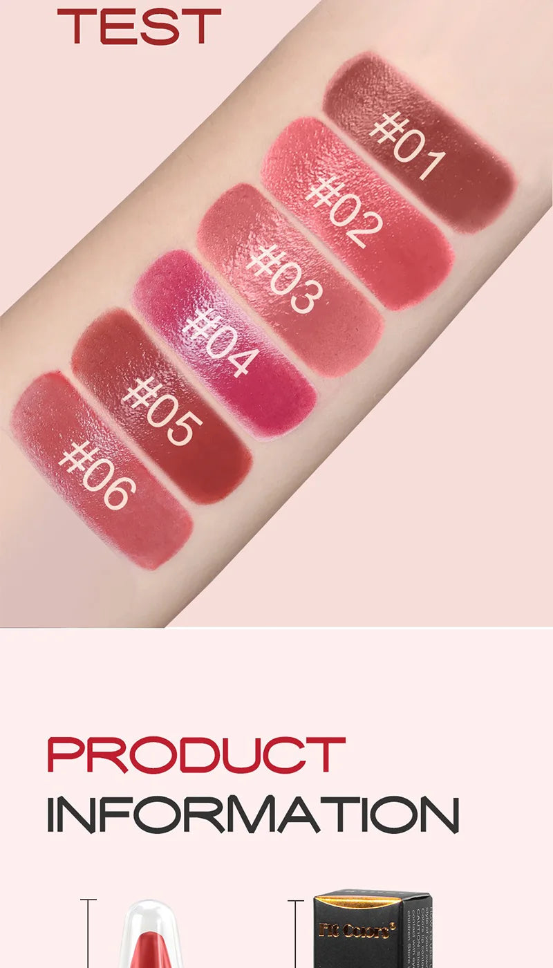 Fit Colors 6-Color Nourishing Lip Crayons - Velvet Finish, Hydrating, Non-Transfer, and Waterproof Lipsticks