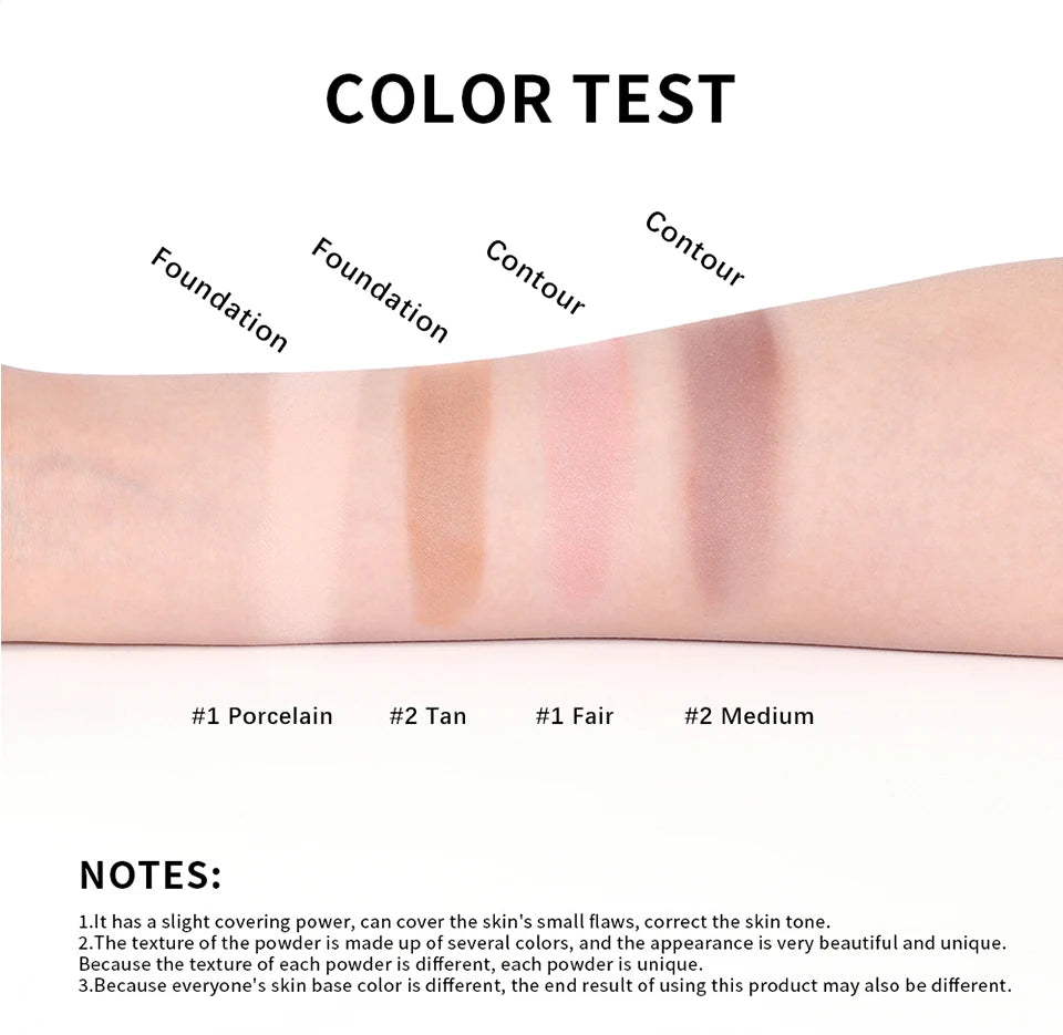 Demi Matte Baked Powder Palette Color Correcting Powder Foundation Brighten Coverage Oil Control Semi Matte Natural Finish Makeu - Glowing Love