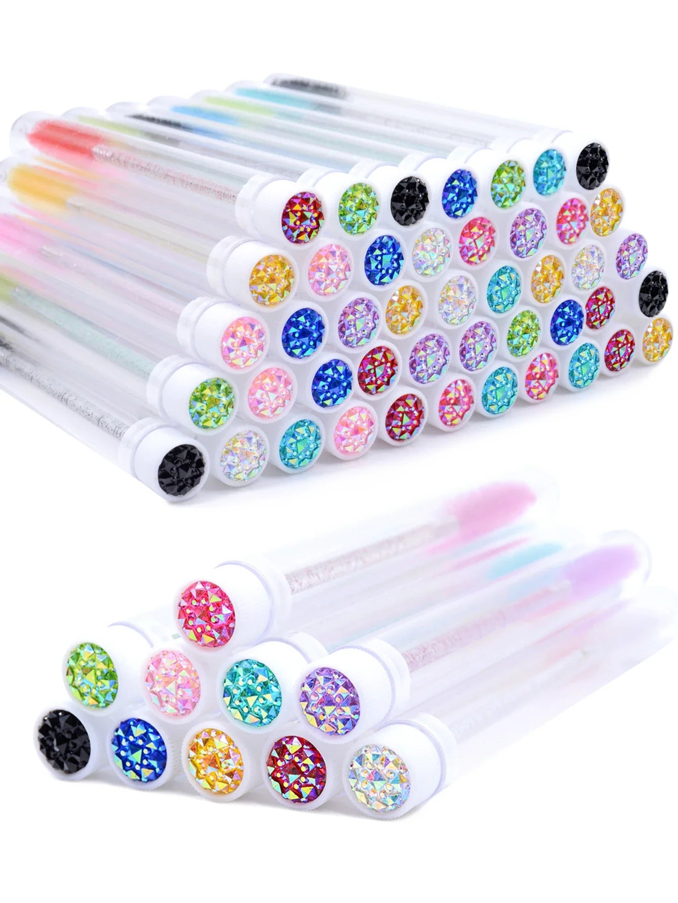 50Pcs Eyelash Brush Tubes With Crystal Lash Mascara Wands Eyebrow Comb Spoolies Container Lash Brush Applicators Makeup Tools - Glowing Love