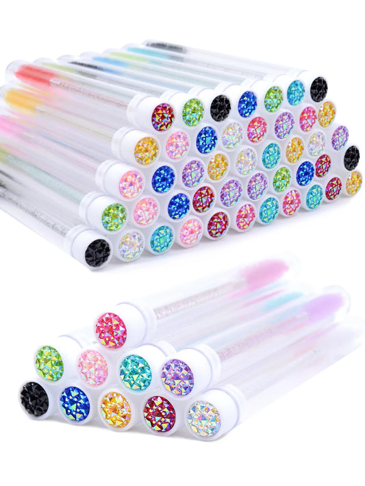 50Pcs Eyelash Brush Tubes With Crystal Lash Mascara Wands Eyebrow Comb Spoolies Container Lash Brush Applicators Makeup Tools - Glowing Love