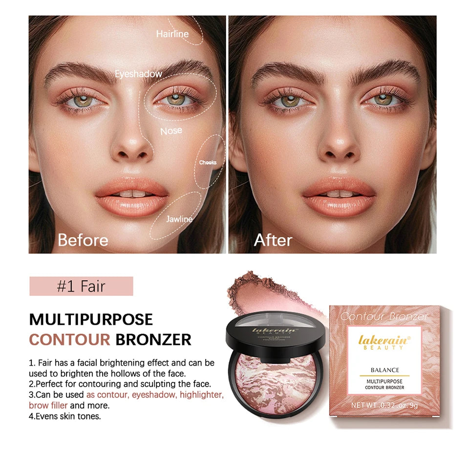 Lakerain Baked Powder Palette Color Correcting Powder Foundation Balance & Brighten Coverage Semi Matte Natural Finish 9g - Glowing Love