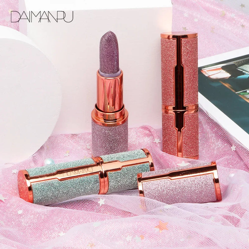 Diamond Temperature Color Changing Glitter Lipsticks Waterproof Longlasting Moisturizing Velvet Matte Lip Tint Sexy Lips Makeups