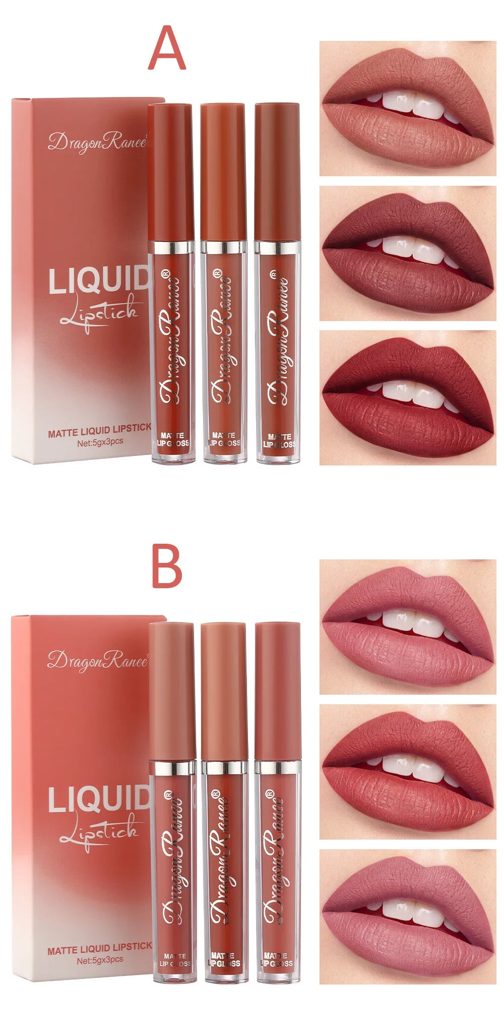 3 PCS Liquid Lipsticks Set Long Lasting Make Up For Women Korean Beauty Cosmetics Matte Lipsticks Waterproof Long lasting - Glowing Love