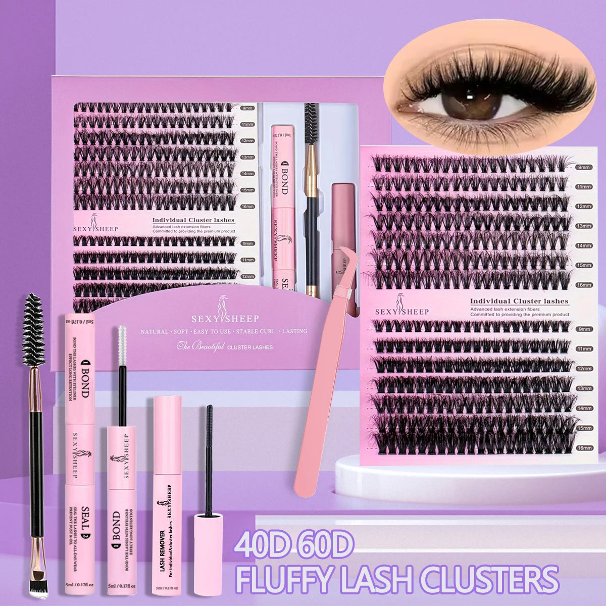 DIY False Eyelashes Clusters Extensions Individual Lashes Cluster Natural Segmented With glue,Remover,lash brush，tweezers - Glowing Love
