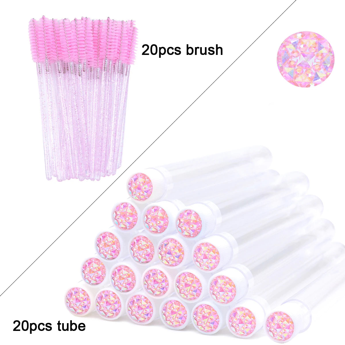 OKAYLASH 20Sets Eyelash Mascara Wands Tubes Reusable Glitter Eye Lash Brush Case Eyebrow Spoolie Comb Container Wholesale - Glowing Love