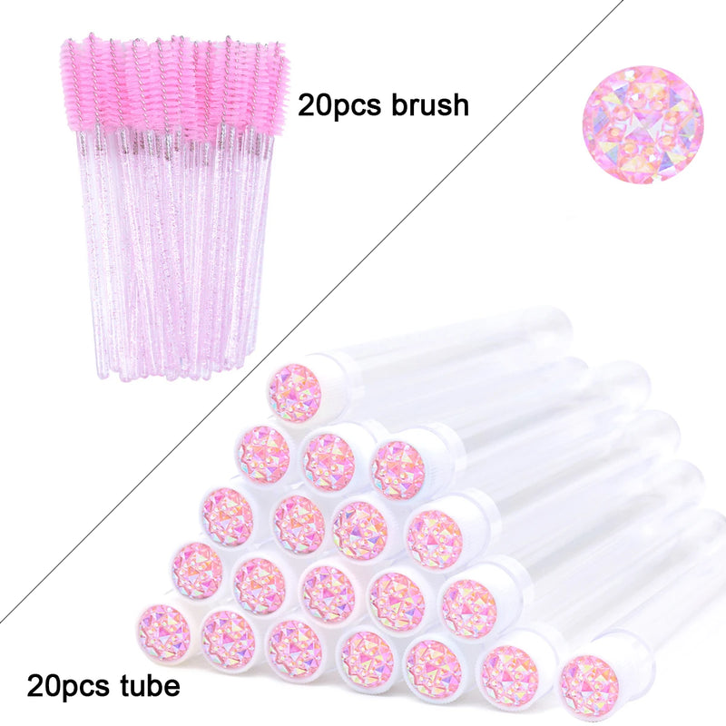 OKAYLASH 20Sets Eyelash Mascara Wands Tubes Reusable Glitter Eye Lash Brush Case Eyebrow Spoolie Comb Container Wholesale