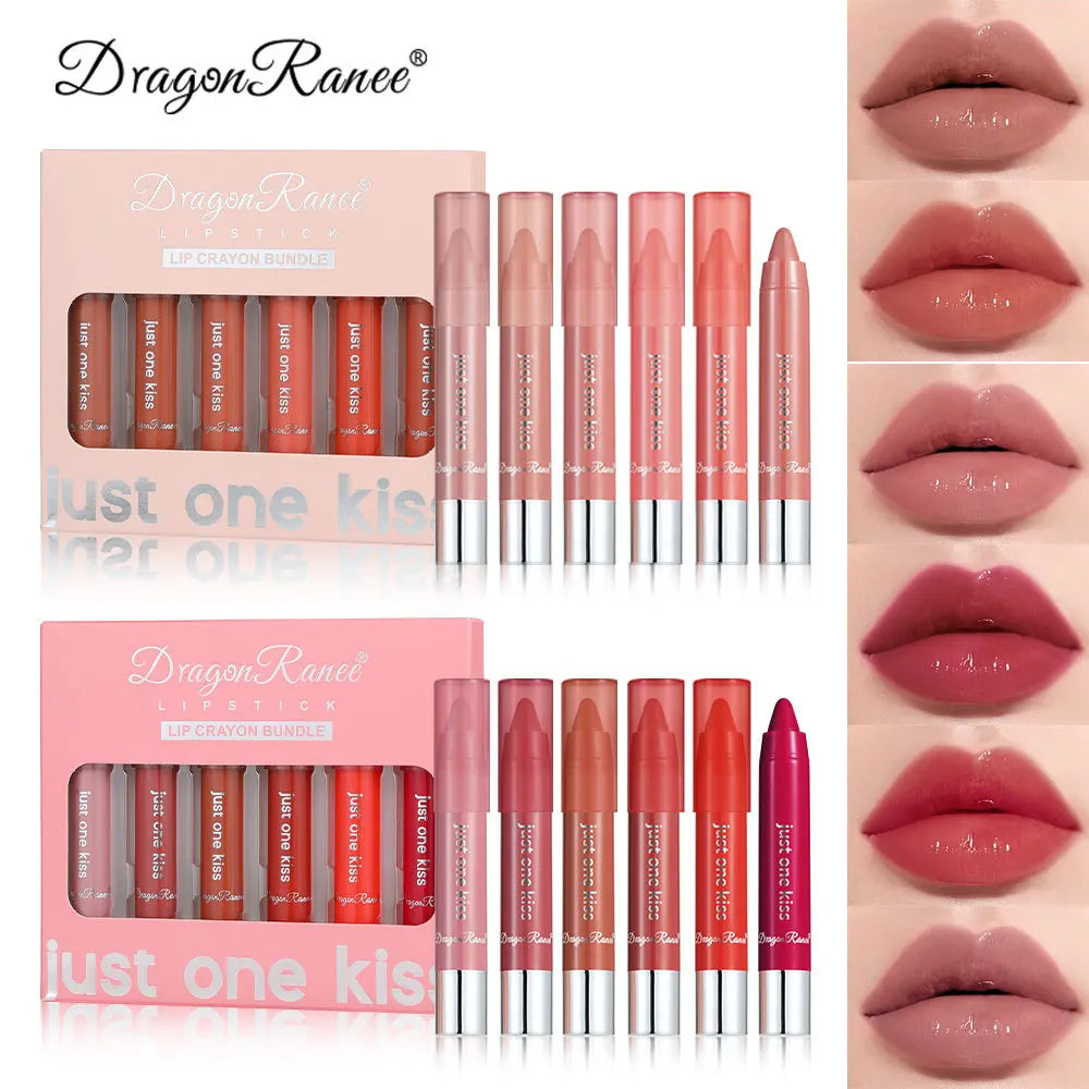 Dragon Ranee 6pcs/set Moisturising Crayon Lipsticks  Long-Lasting Moisturising Swivel Lipsticks Solid Lip Balm - Glowing Love