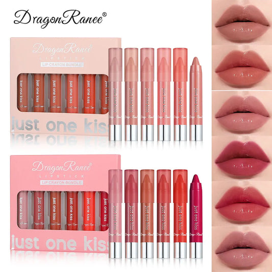 Dragon Ranee 6pcs/set Moisturising Crayon Lipsticks  Long-Lasting Moisturising Swivel Lipsticks Solid Lip Balm - Glowing Love