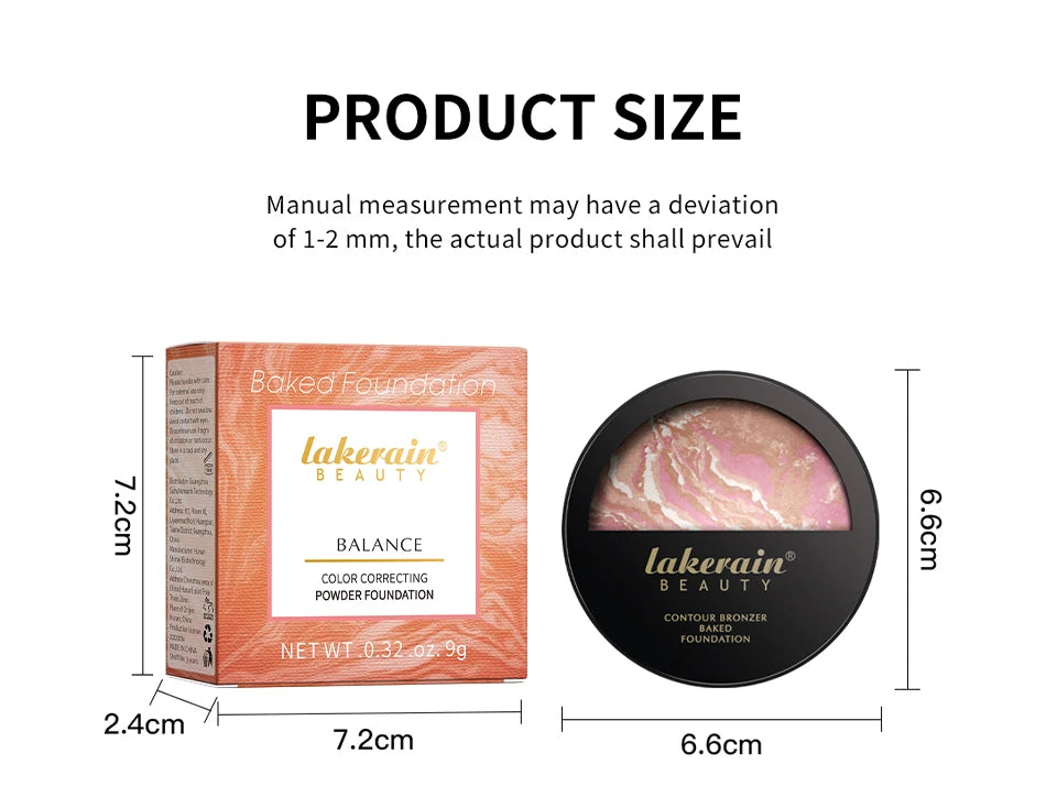 Lakerain Baked Powder Palette Color Correcting Powder Foundation Balance & Brighten Coverage Semi Matte Natural Finish 9g - Glowing Love